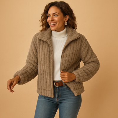 Giacca lunga in pile con collo alto da donna | Isabelle