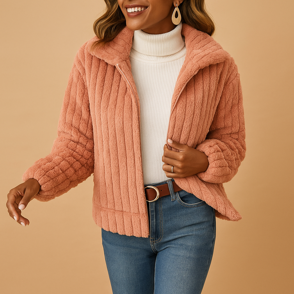 Giacca lunga in pile con collo alto da donna | Isabelle
