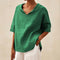 Camisa informal de lino con cuello en V para mujer: blusa holgada para uso diario