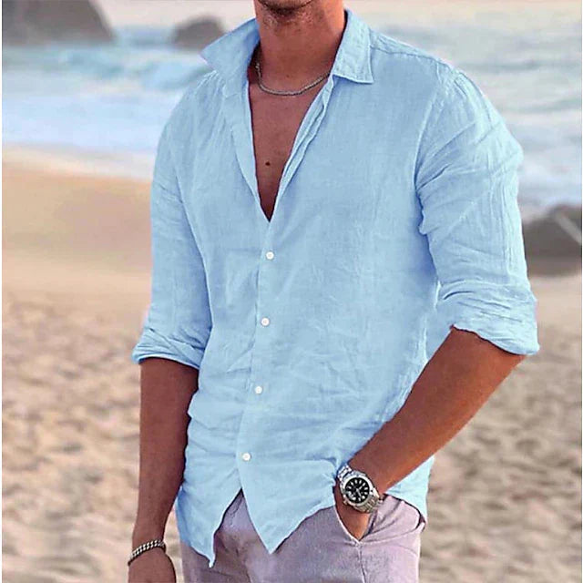 Chemise en lin à manches longues pour homme - Printemps, Été