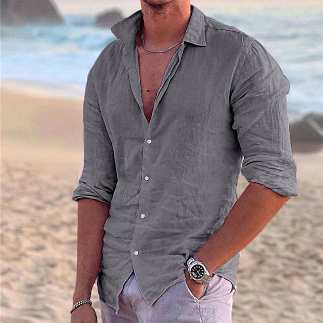 Chemise en lin à manches longues pour homme - Printemps, Été