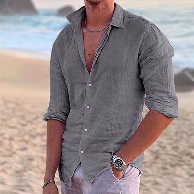 Chemise en lin à manches longues pour homme - Printemps, Été