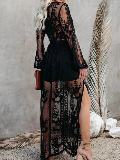 Mabyn - Vestido largo de encaje bohemio atemporal para mujer
