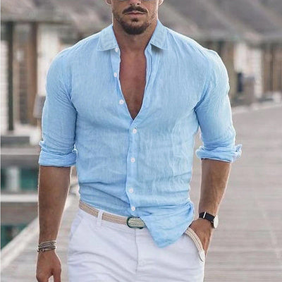 Samuel - Chemise homme en lin à col rabattu