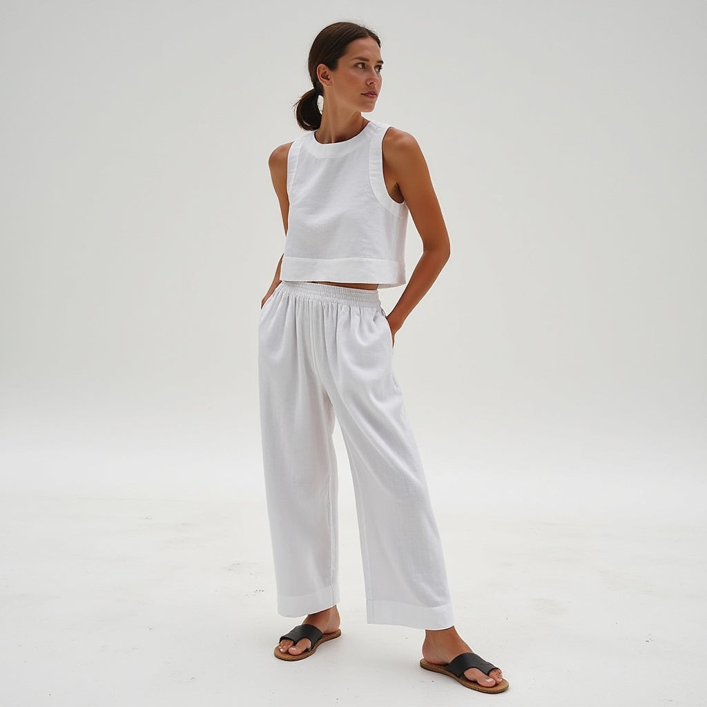 Ensemble de vêtements d'intérieur en lin pour femme pour l'été