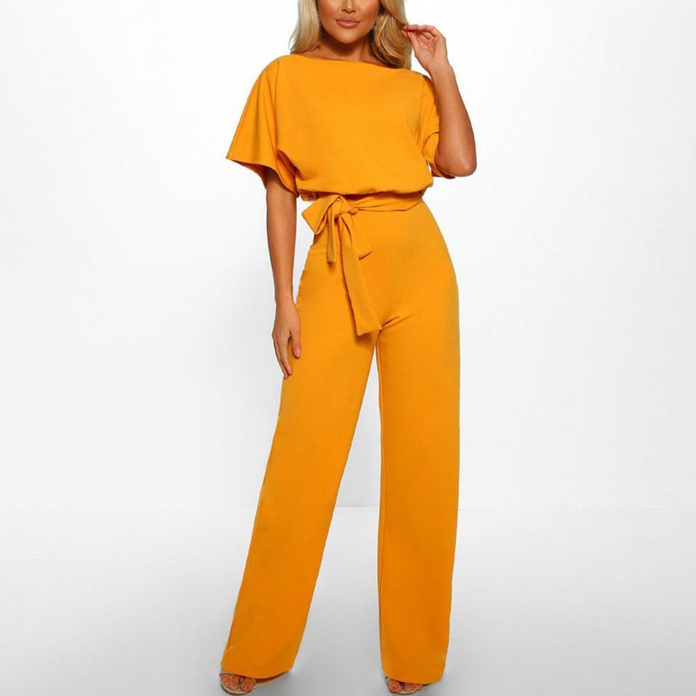 Combinaison longue de couleur unie avec cordon de serrage à la taille