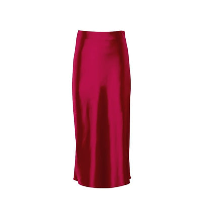 Falda midi de satén de color liso