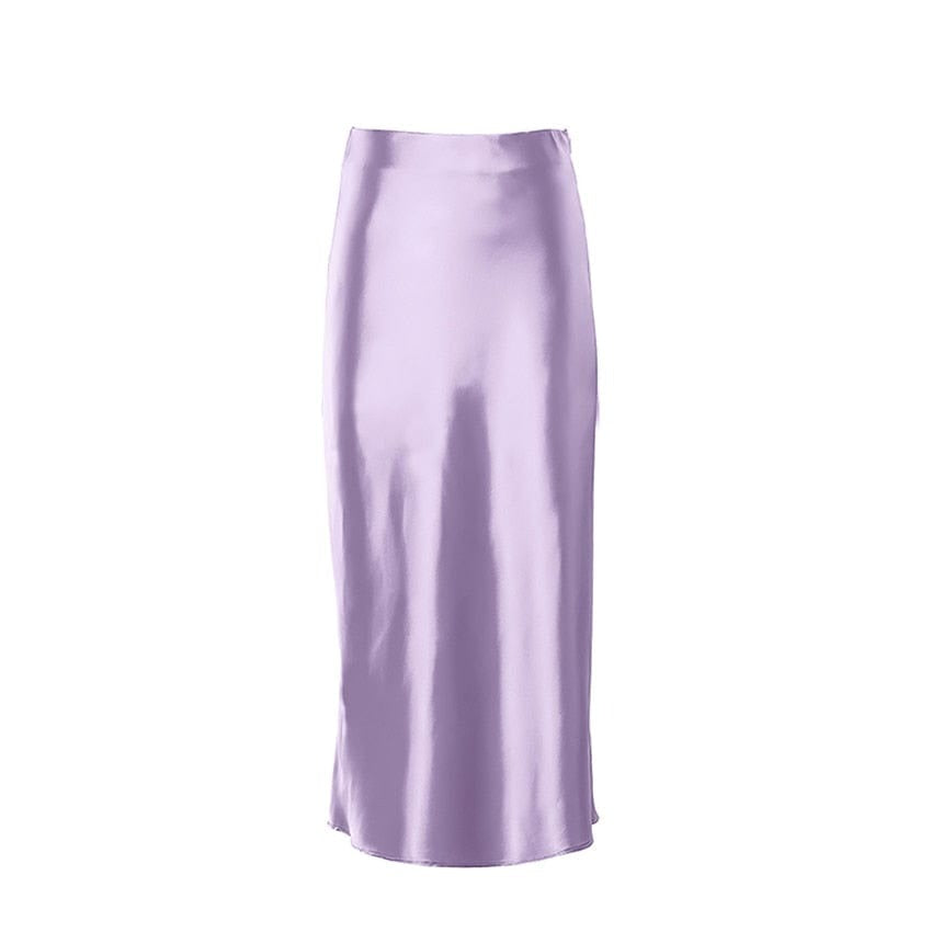 Falda midi de satén de color liso