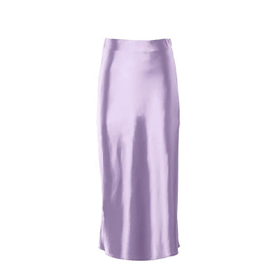 Falda midi de satén de color liso