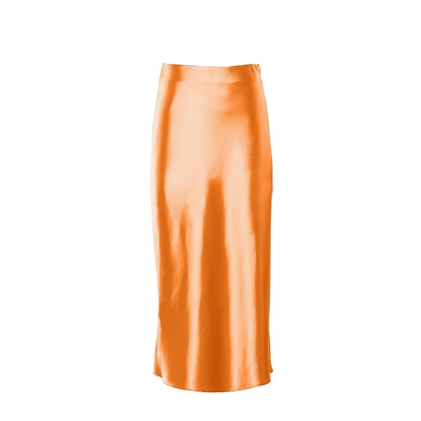 Falda midi de satén de color liso