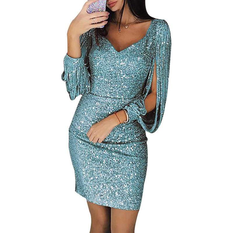 Vestido de lentejuelas con mangas con aberturas