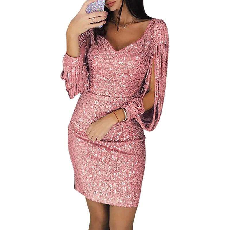 Vestido de lentejuelas con mangas con aberturas