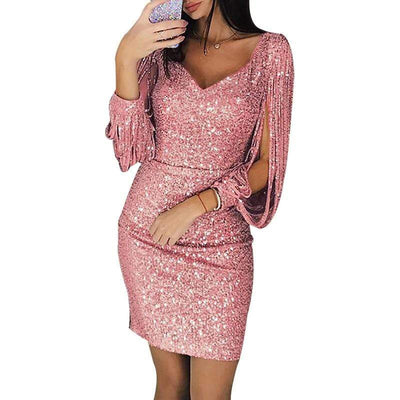 Vestido de lentejuelas con mangas con aberturas