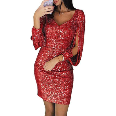 Vestido de lentejuelas con mangas con aberturas