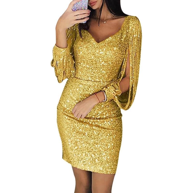 Vestido de lentejuelas con mangas con aberturas