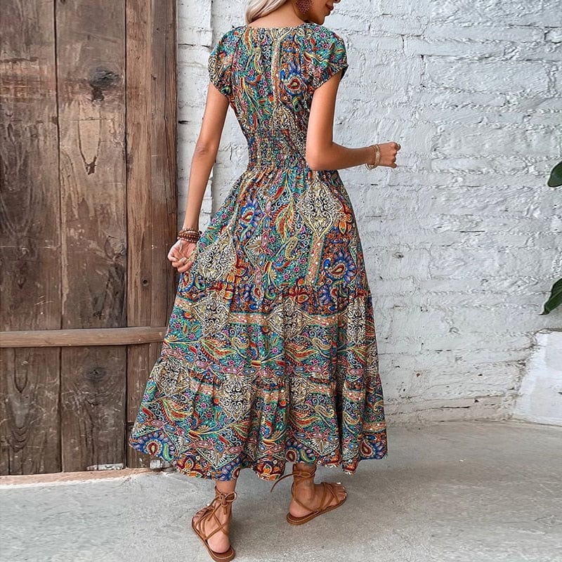 Robe longue bohème à manches courtes