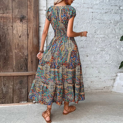 Robe longue bohème à manches courtes