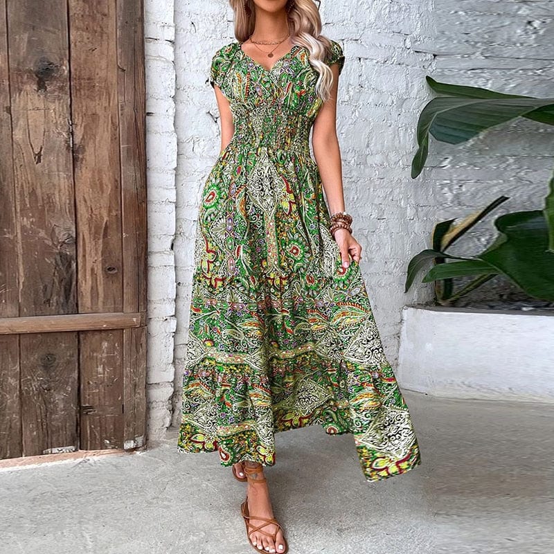 Robe longue bohème à manches courtes