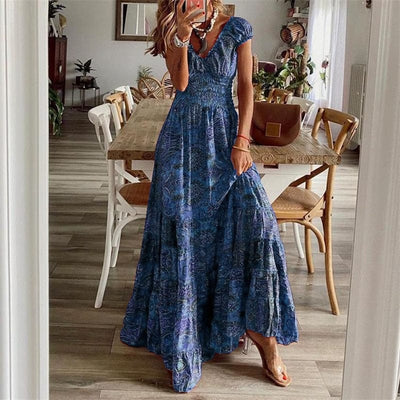 Robe longue bohème à manches courtes