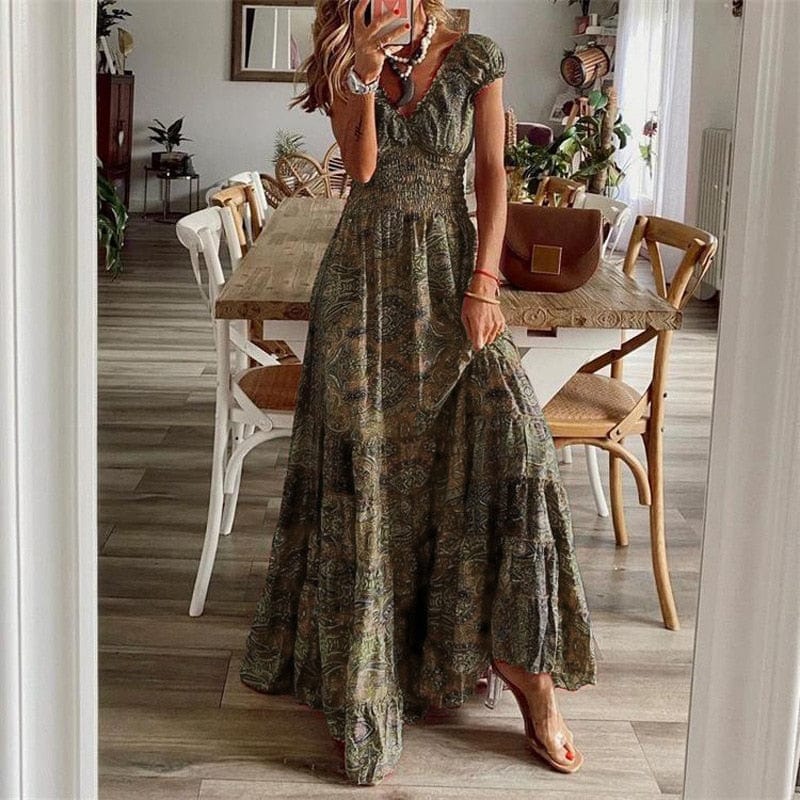 Robe longue bohème à manches courtes