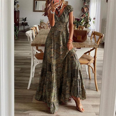 Robe longue bohème à manches courtes