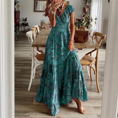Robe longue bohème à manches courtes