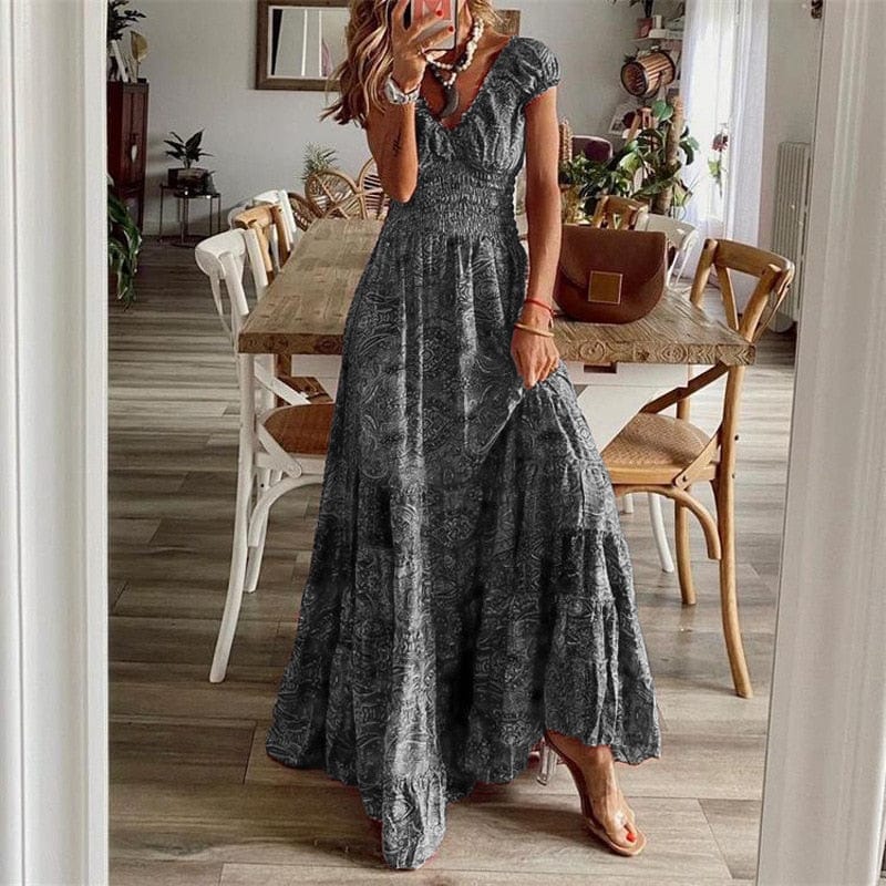Robe longue bohème à manches courtes