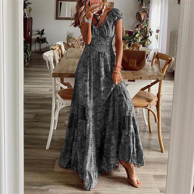 Robe longue bohème à manches courtes