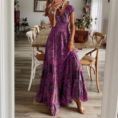 Robe longue bohème à manches courtes
