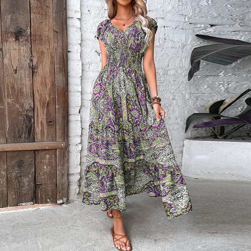 Robe longue bohème à manches courtes