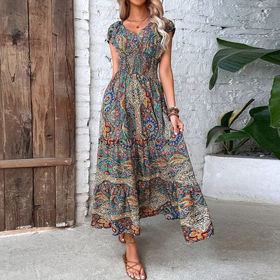 Robe longue bohème à manches courtes