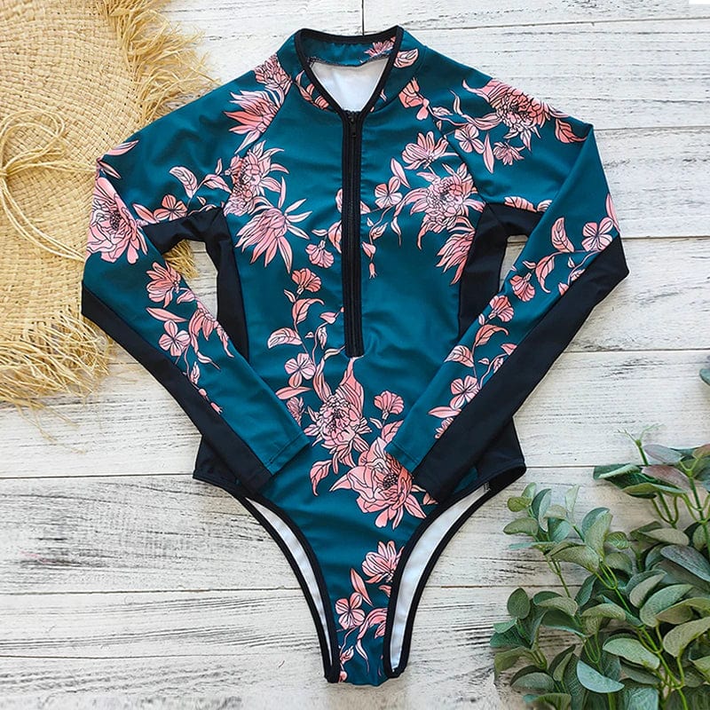 Traje de baño de una pieza estampado con mangas largas