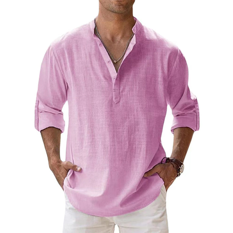 Lunari - Chemise homme en lin à col Henley