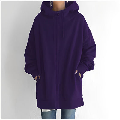 Giacca lunga con cappuccio e coulisse per donna