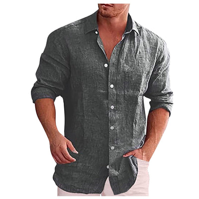 Camisa de lino de hombre con cuello vuelto