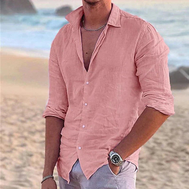 Chemise en lin à manches longues pour homme - Printemps, Été