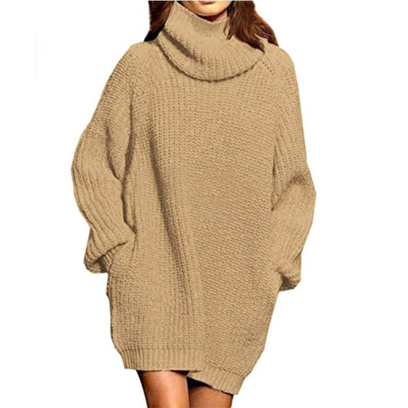 Vestido de cuello alto de color liso para mujer
