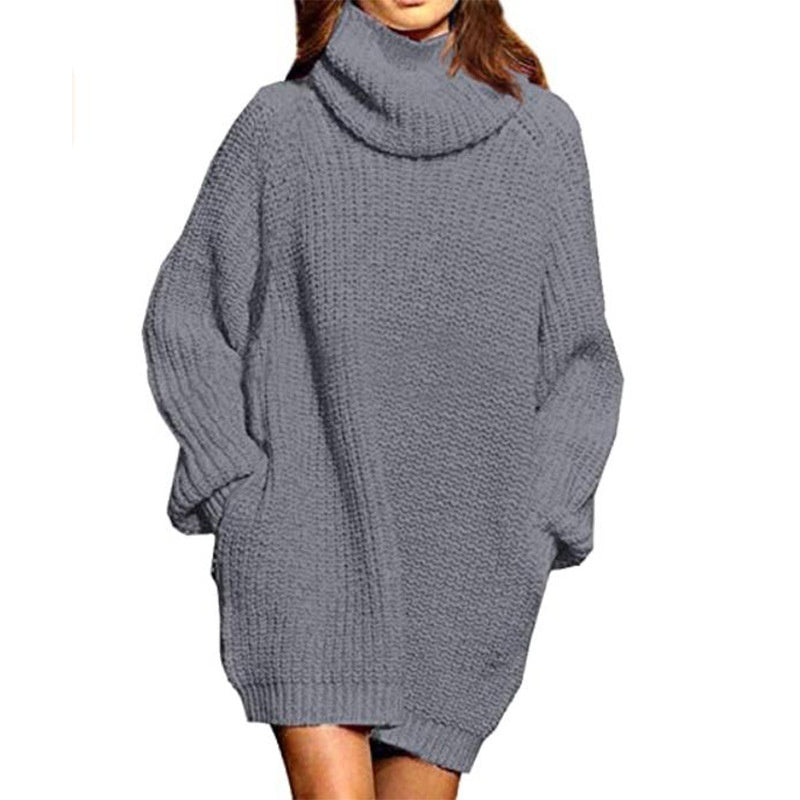 Vestido de cuello alto de color liso para mujer