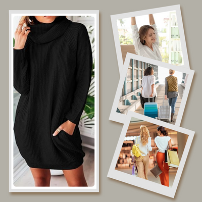 Vestido de cuello alto de color liso para mujer