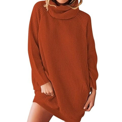 Vestido de cuello alto de color liso para mujer