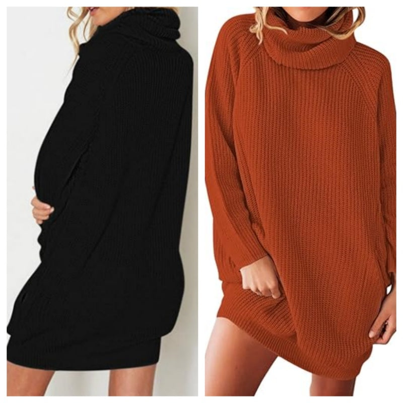 Vestido de cuello alto de color liso para mujer