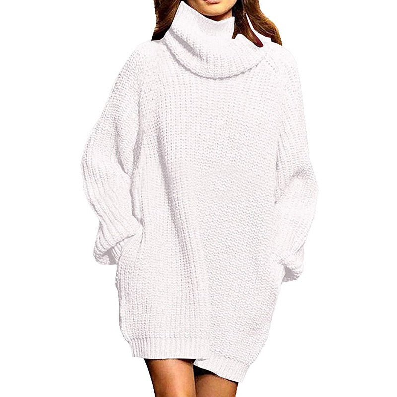 Vestido de cuello alto de color liso para mujer
