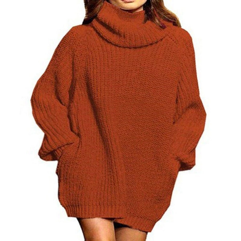 Vestido de cuello alto de color liso para mujer
