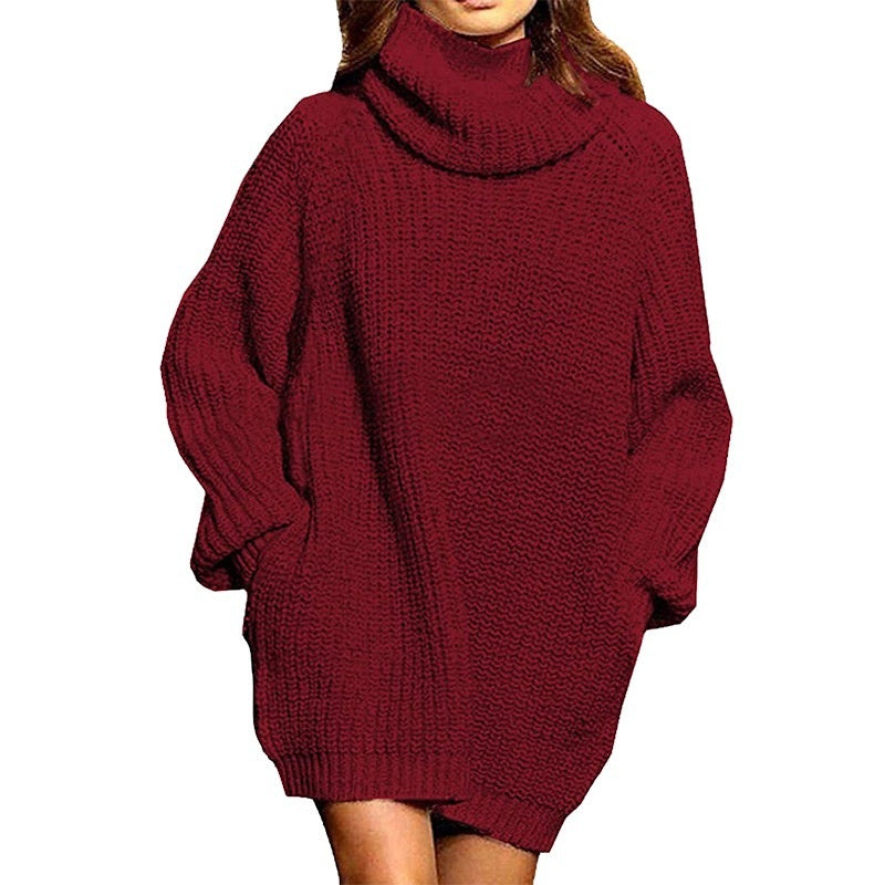 Vestido de cuello alto de color liso para mujer