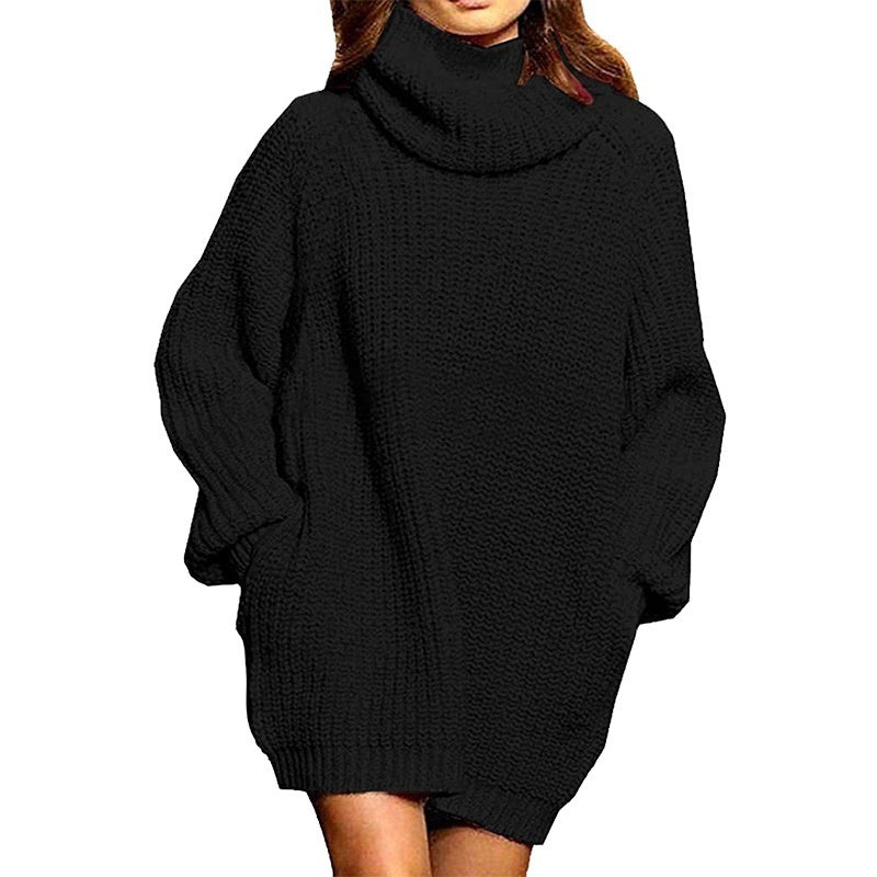 Vestido de cuello alto de color liso para mujer