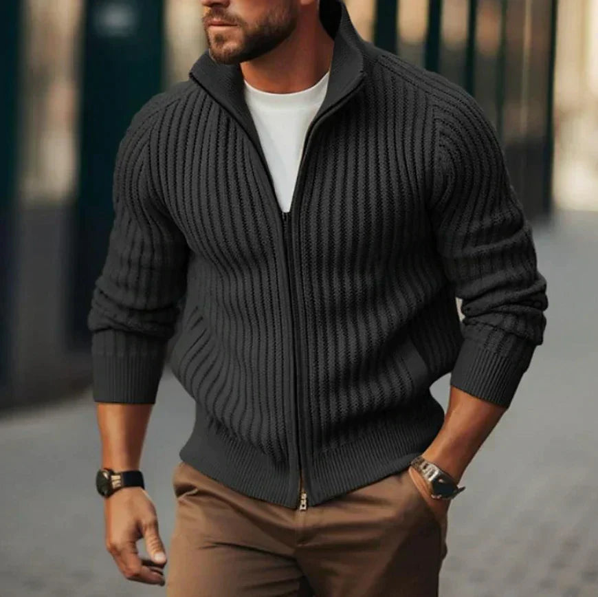 Cardigan termico classico a zip intera da uomo in maglia