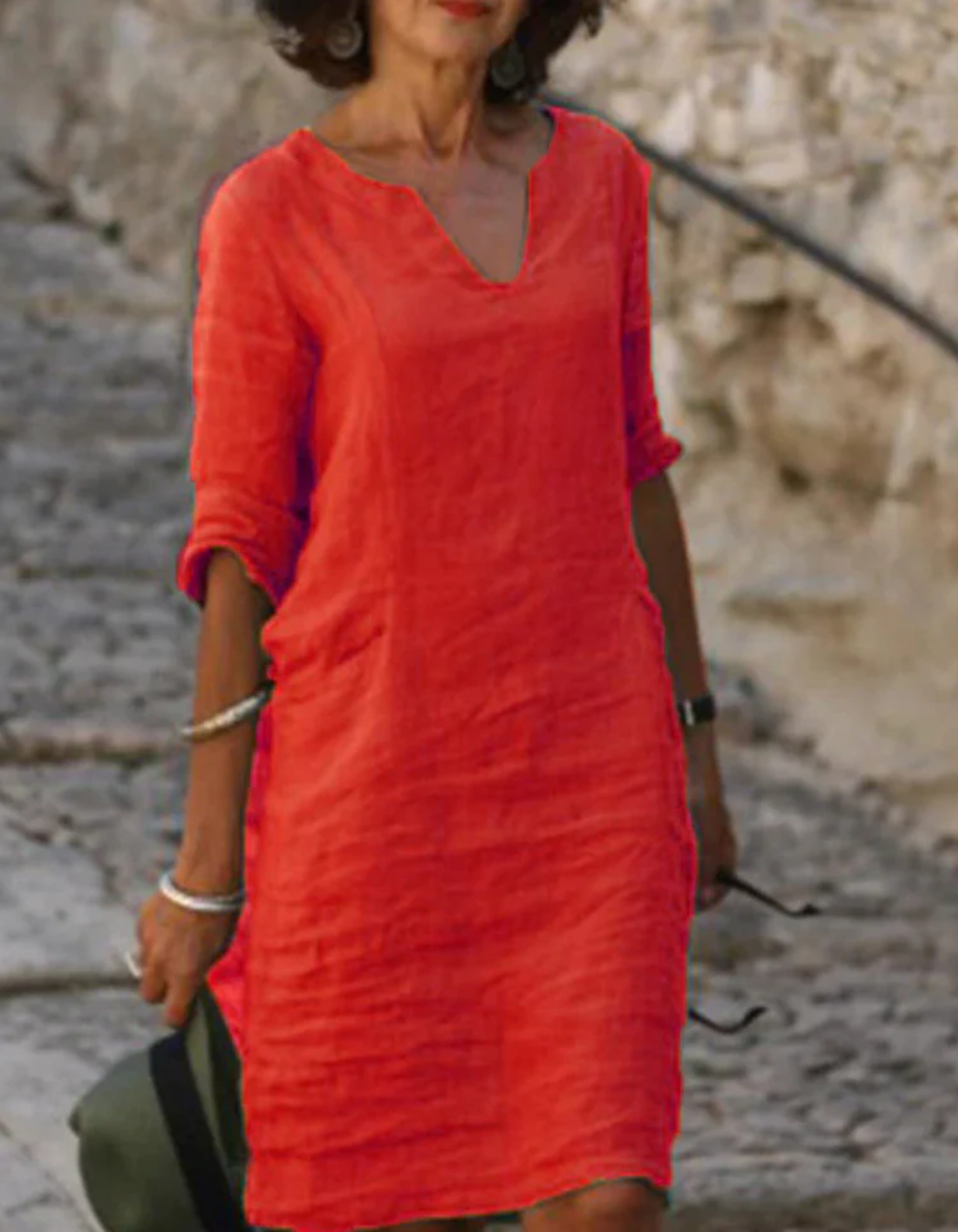 Ingrid - Robe tunique en lin à col en V sans soucis