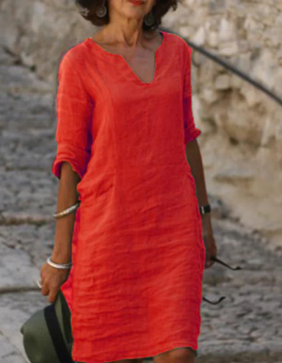 Ingrid - Robe tunique en lin à col en V sans soucis