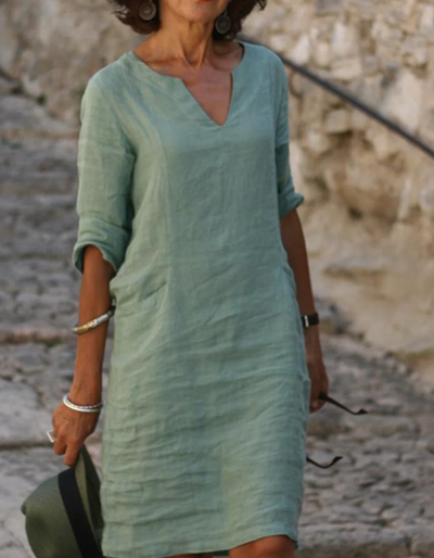 Ingrid - Robe tunique en lin à col en V sans soucis