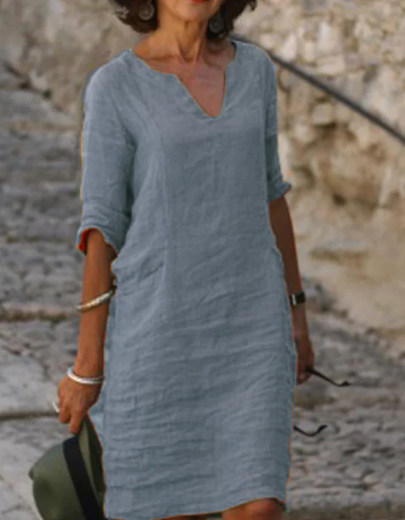 Ingrid - Robe tunique en lin à col en V sans soucis
